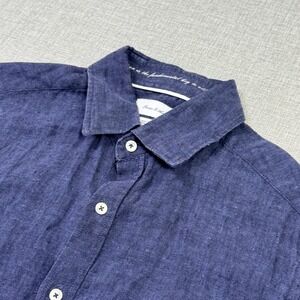 Porter & Ash Linen Shirt Mens Small Blue Short Sleeve Button-Up Relaxed Fit